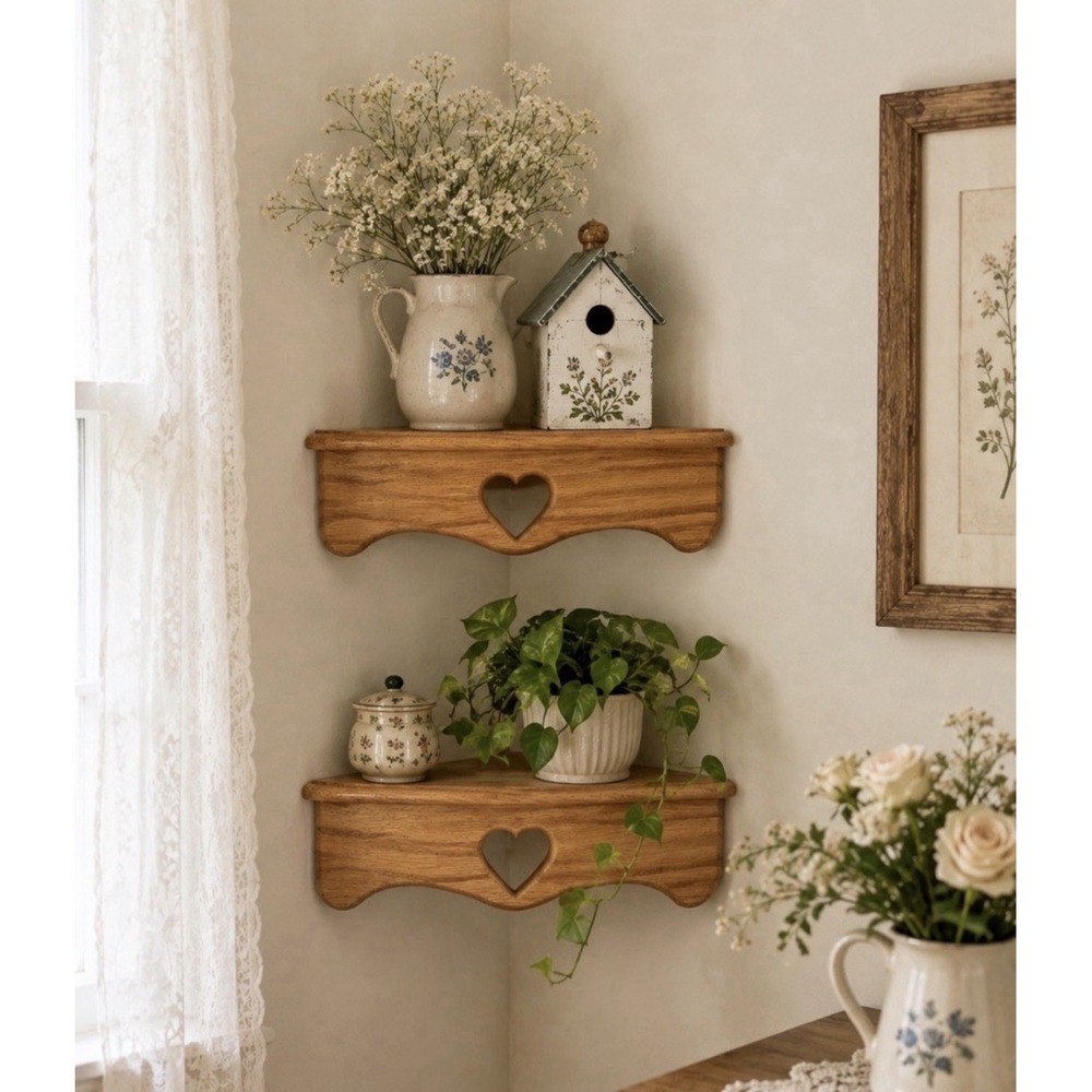 2 Handmade Heart Cut Out Corner Shelves Rustic Cottagecore Grannycore Primitive